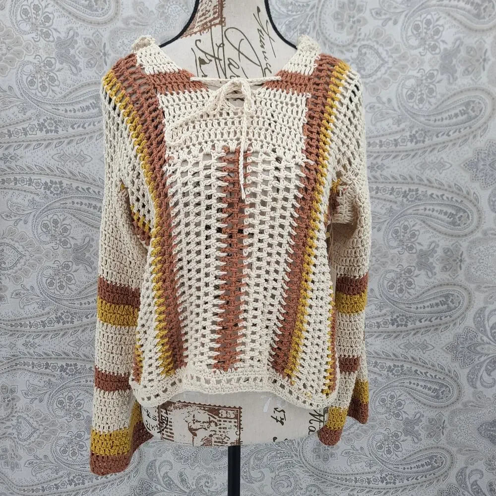 Mora Crochet flare sleeve handcrafted hoodie sweater Sz OS Surfer Granola Girl - Picture 1 of 9